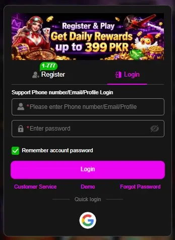 786ace game login screen