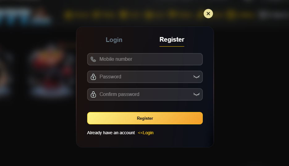 signup interface in t7777 apk