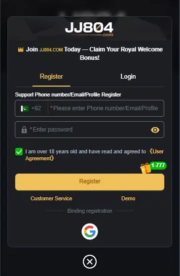 jj804 game registration with phone number