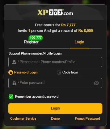 xp777 game home screen dashboard