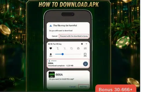 666A APK download button and installation screen on mobile
