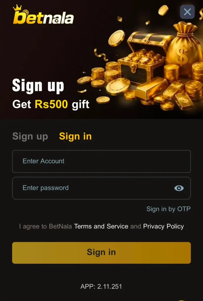 login screen in betnala apk