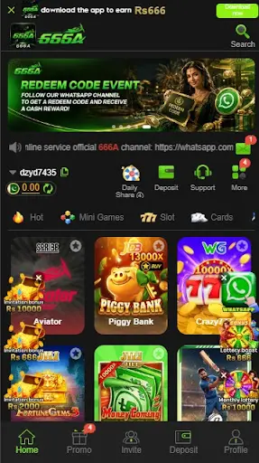 666A Game App homepage interface showing trending games and earning options