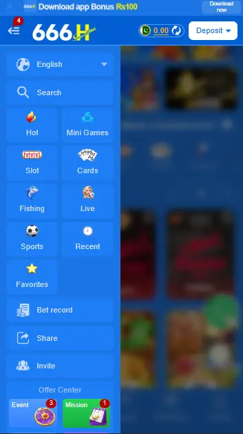 666h apk game categories and navigation drawer on mobile