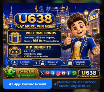 U638 Game APK promotional banner showing welcome bonus and VIP benefits
